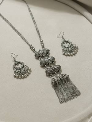 Nvr women's silver-plated oxidised tribal jewellery set 3