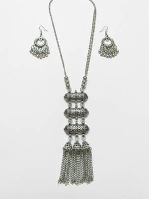 Nvr women's silver-plated oxidised tribal jewellery set 4