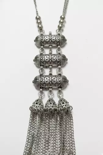 Nvr women's silver-plated oxidised tribal jewellery set