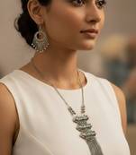 Nvr women oxidized silver-plated tribal jewellery set with chain tassels & colored stones