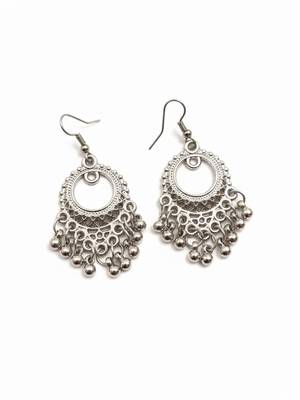 Nvr women oxidized silver-plated tribal jewellery set with chain tassels & colored stones 5