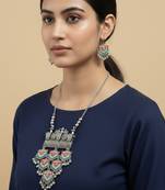 Nvr women oxidized multicolor ghungroo necklace with earrings set