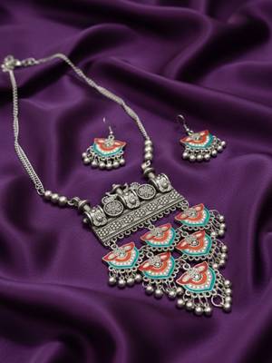 Nvr women oxidized multicolor ghungroo necklace with earrings set 2