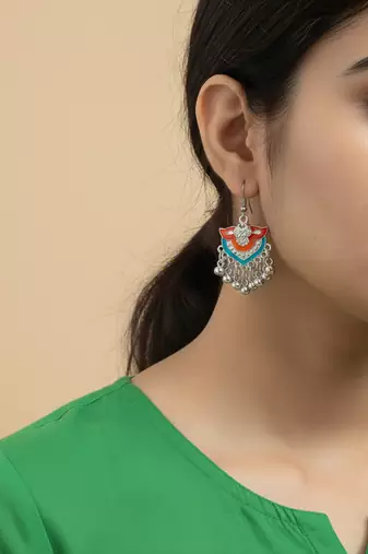 Nvr women oxidized multicolor ghungroo necklace with earrings set