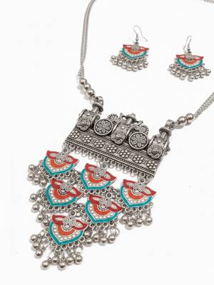 Nvr women oxidized multicolor ghungroo necklace with earrings set 4