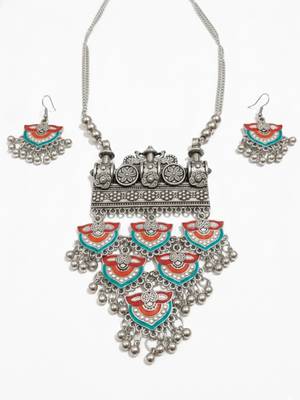 Nvr women oxidized multicolor ghungroo necklace with earrings set 5