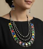 Nvr women multicolor german silver elite chic artificial stones layered jewellery set