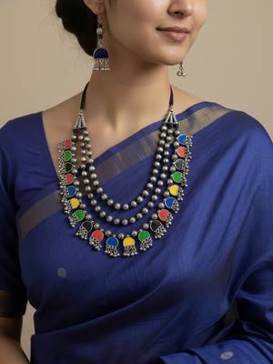 Nvr women multicolor german silver elite chic artificial stones layered jewellery set 2