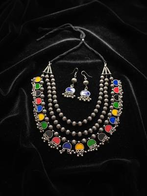 Nvr women multicolor german silver elite chic artificial stones layered jewellery set 3