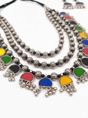 Nvr women multicolor german silver elite chic artificial stones layered jewellery set 5