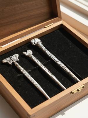 Nvr women's set of 3 assorted oxidised german silver juda hair stick 1
