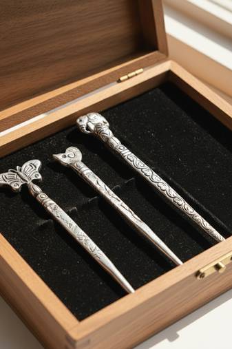 Nvr women's set of 3 assorted oxidised german silver juda hair stick