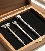 Nvr women's set of 3 assorted oxidised german silver juda hair stick