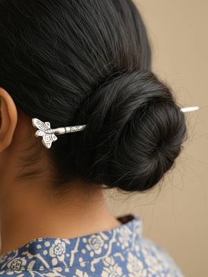 Nvr women's set of 3 assorted oxidised german silver juda hair stick 3