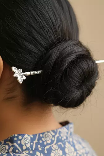 Nvr women's set of 3 assorted oxidised german silver juda hair stick
