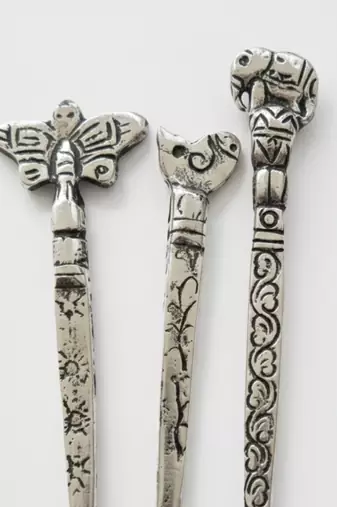 Nvr women's set of 3 assorted oxidised german silver juda hair stick