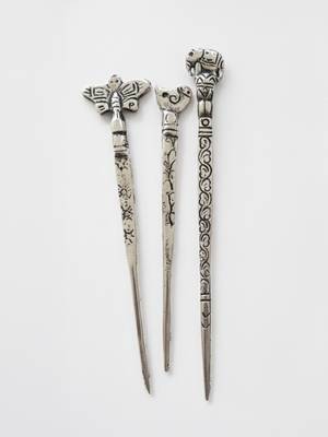 Nvr women's set of 3 assorted oxidised german silver juda hair stick 5