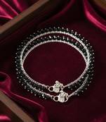 Nvr women silver-plated oxidised german silver anklet with black beads