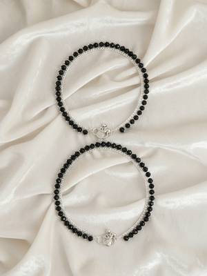 Nvr women silver-plated oxidised german silver anklet with black beads 2