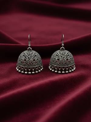 Nvr women german silver oxidised dome shaped jhumka earrings 2