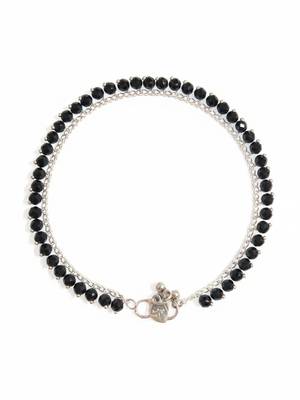 Nvr women silver-plated oxidised german silver anklet with black beads 3