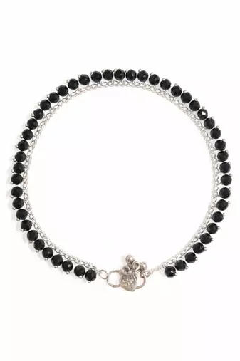 Nvr women silver-plated oxidised german silver anklet with black beads