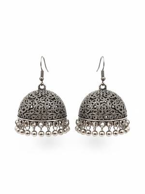 Nvr women german silver oxidised dome shaped jhumka earrings 3