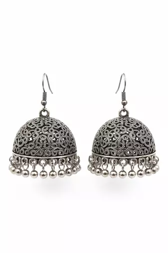 Nvr women german silver oxidised dome shaped jhumka earrings