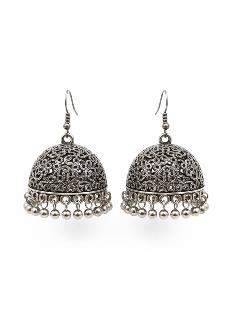 Nvr women german silver oxidised dome shaped jhumka earrings