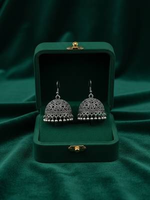 Nvr women german silver oxidised dome shaped jhumka earrings 4