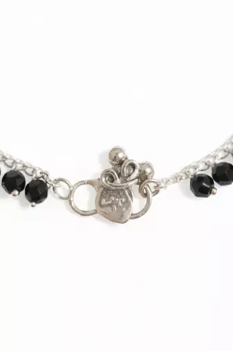 Nvr women silver-plated oxidised german silver anklet with black beads