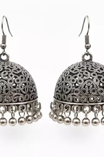 Nvr women german silver oxidised dome shaped jhumka earrings