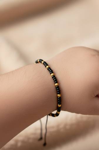 Nvr kids set of 2 black & gold beaded adjustable nazariya bracelet