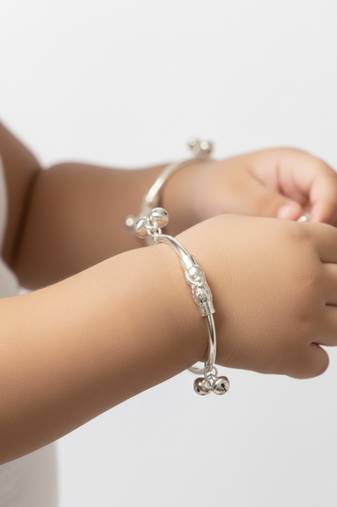 Nvr kids set of 2 silver plated kada nazariya bracelet with ghungroo bells