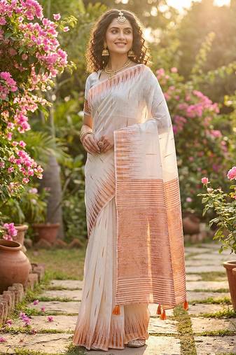 White color printed casual saree with blouse