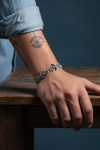 Nvr men's silver plated skull head link bracelet