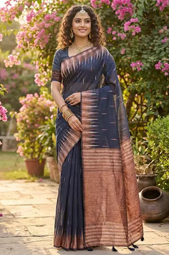 Black color printed casual saree with blouse