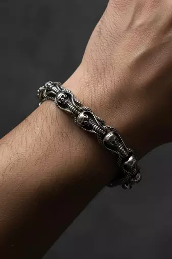 Nvr men's silver plated dragon link bracelet