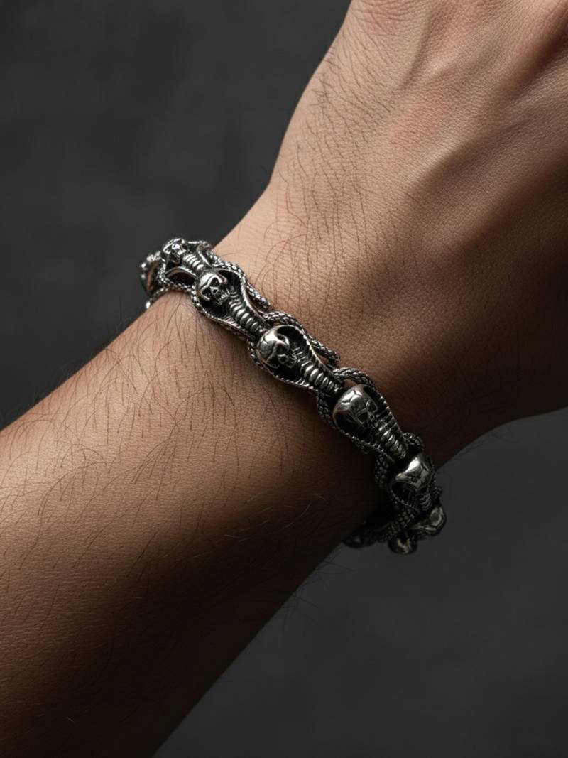 Nvr men's silver plated dragon link bracelet