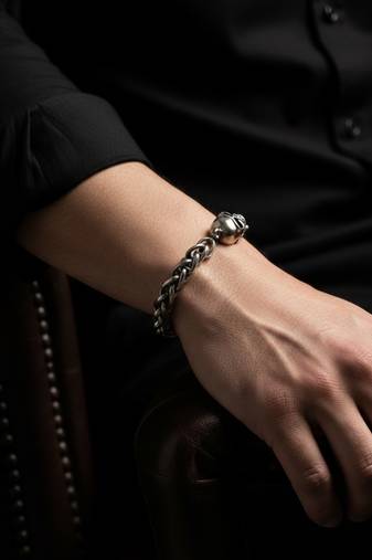 Nvr men's silver plated skull chain bracelet