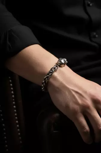 Nvr men's silver plated skull chain bracelet