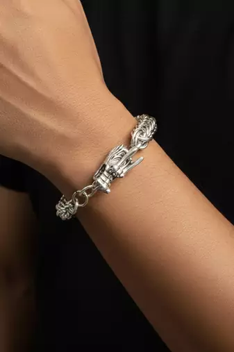 Nvr men's silver plated dragon design bracelet