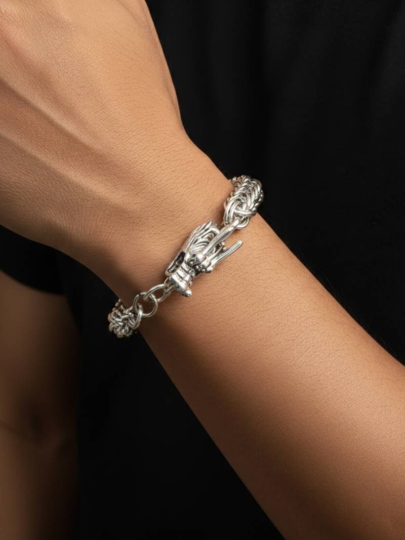 Nvr men's silver plated dragon design bracelet
