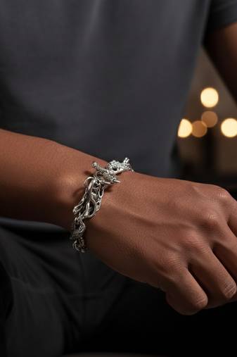 Nvr men's silver plated dragon design bracelet