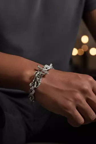 Nvr men's silver plated dragon design bracelet