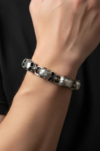 Nvr men silver plated skull chain with bone toggle clasp bracelet