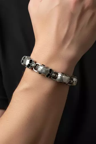 Nvr men silver plated skull chain with bone toggle clasp bracelet