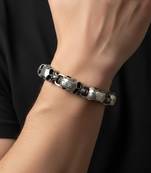 Nvr men silver plated skull chain with bone toggle clasp bracelet