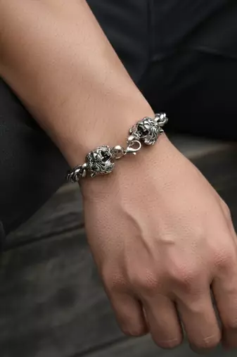 Nvr men's silver plated lion design bracelet