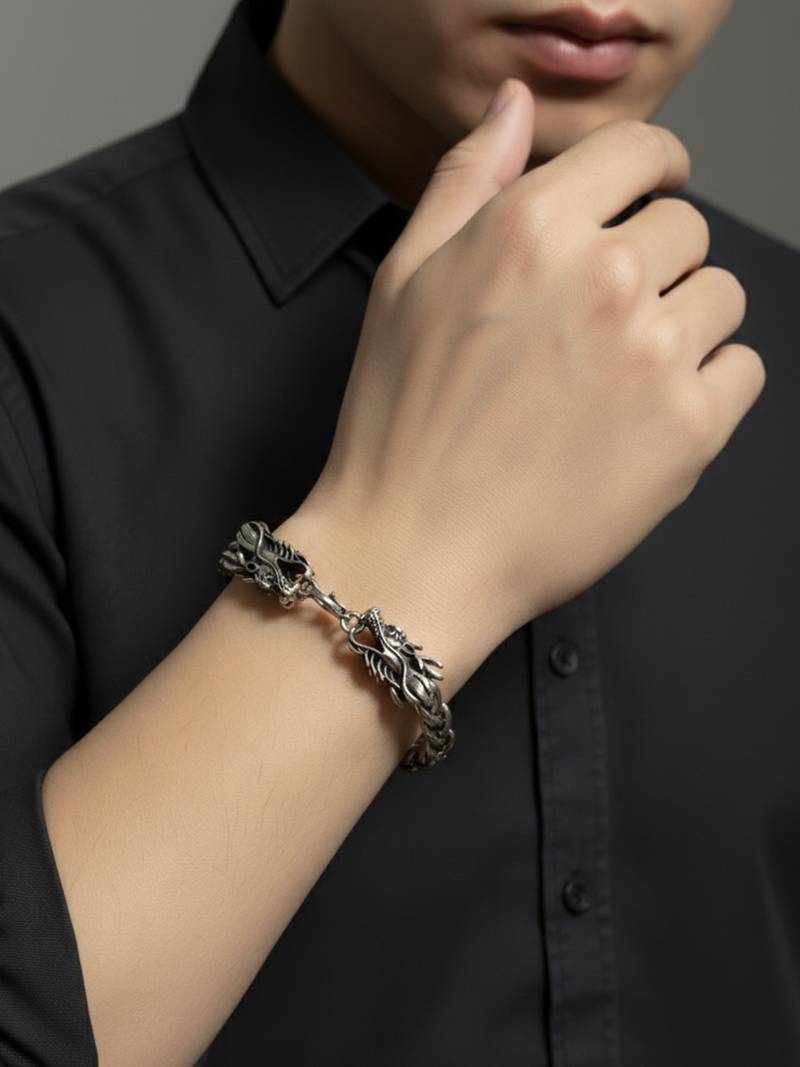 Nvr men's silver plated stylish charm bracelet